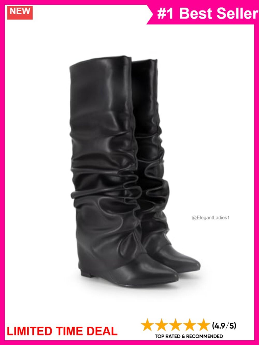 Women's Fold Over Knee High Shark Boots Pointed Toe Wedge Heel